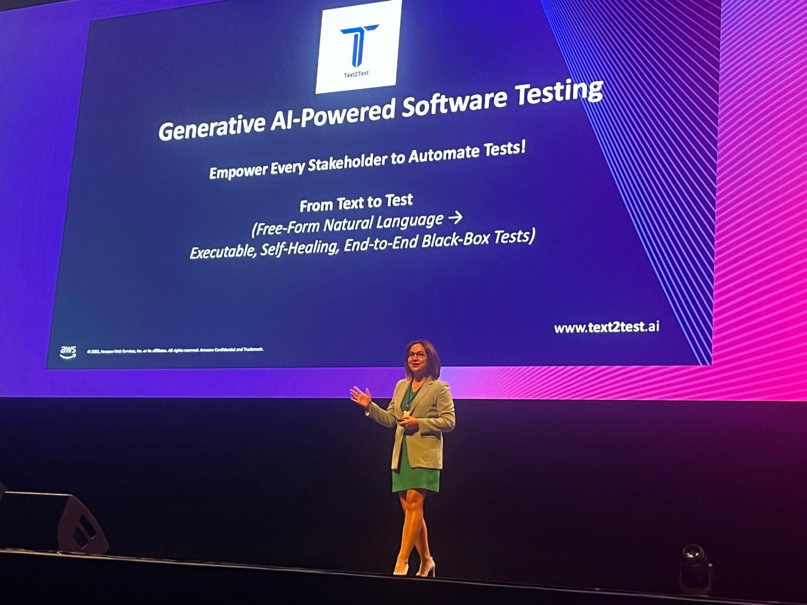 Text2Test presenting on the main stage at AWS Cloud Day